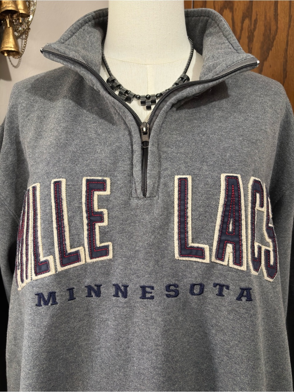 Vintage Gear For Sports Minnesota Mille Lacs Quarter Zip Sweatshirt Large Gray - Picture 2 of 10
